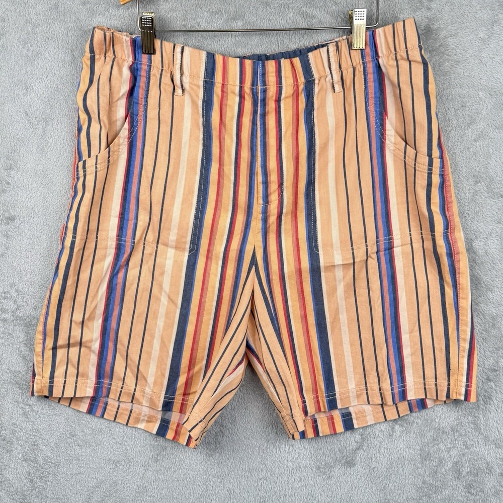 Soft Surroundings Shorts Womens L Peach Stripe Linen Blend Zip Pockets Beach